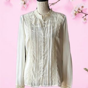 White Stag - Ruffle Detail Mandarin Collar Blouse, includes camisole - Size 6